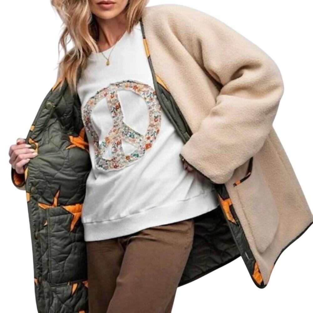 EASEL Reversible Jacket Quilted Starfish or Schnauzer Sherpa, Size L New w/ Tag - Picture 5 of 16